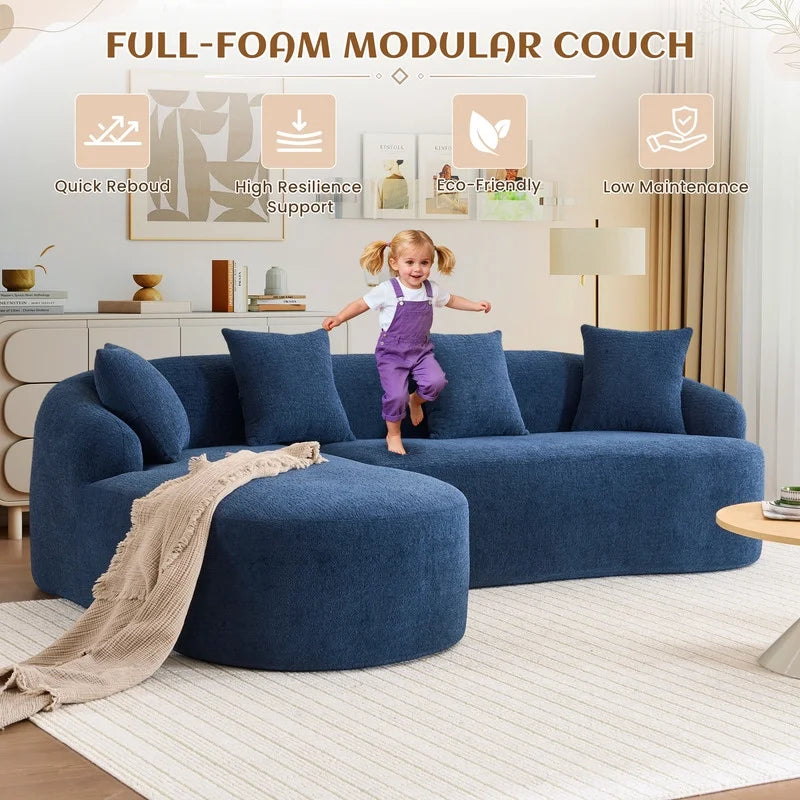 Timbernest 99" Modular Sectional Sofa with Pillows, Chenille L Shaped 3-Seater Couch with Deep Seat, White