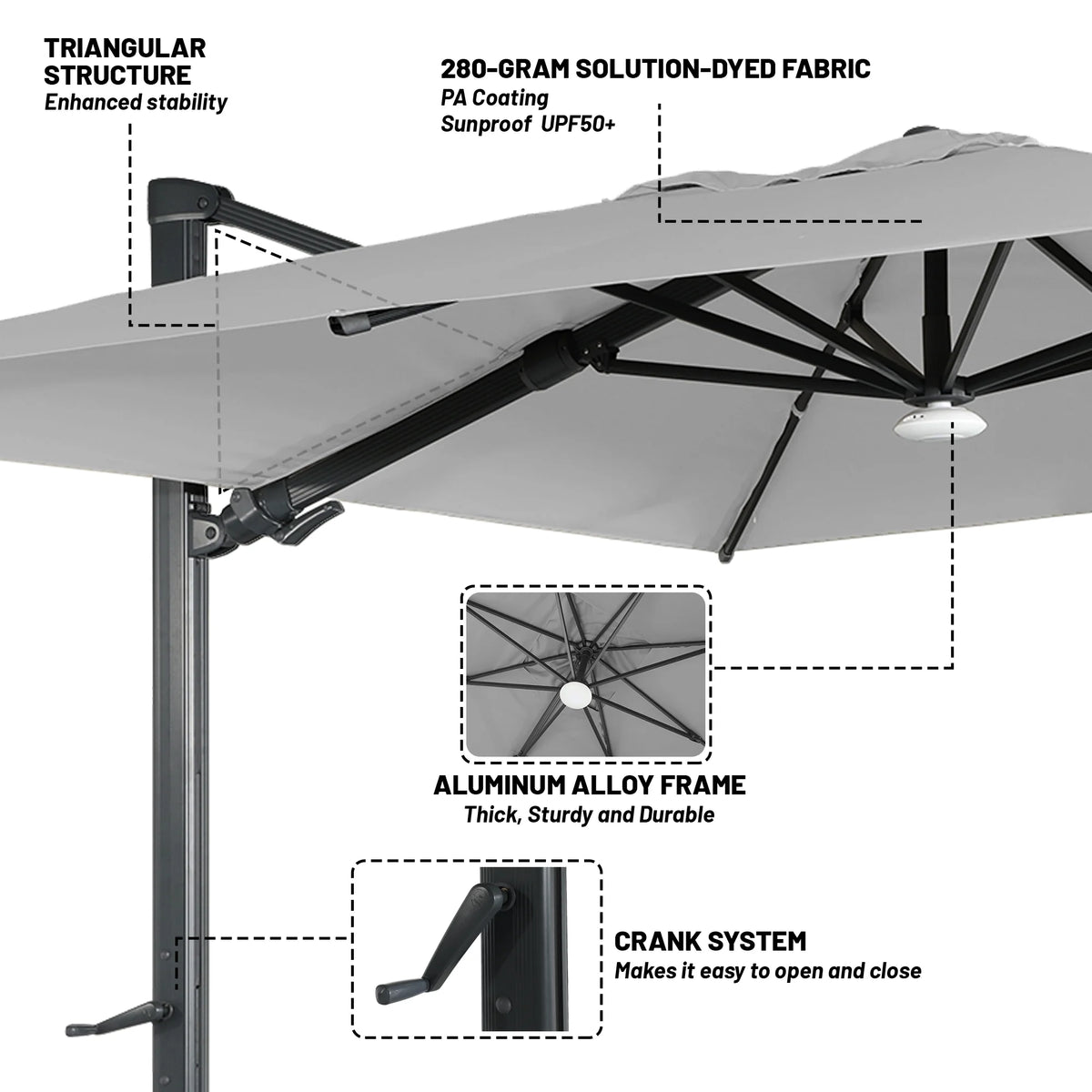 Boyel Living Cantilever Outdoor Patio Umbrellas, with Bluetooth Ambient Light & Base, Offset Square Umbrella for Pool Deck Garden Backyard, Navy Blue