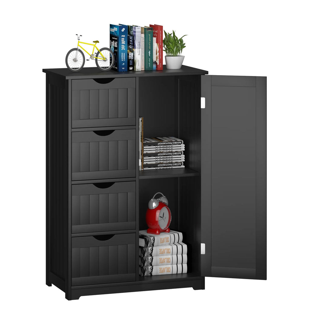 Gymax Bathroom Floor Cabinet Storage Organizer Cupboard w/ 4 Drawers Adjustable Shelf Grey