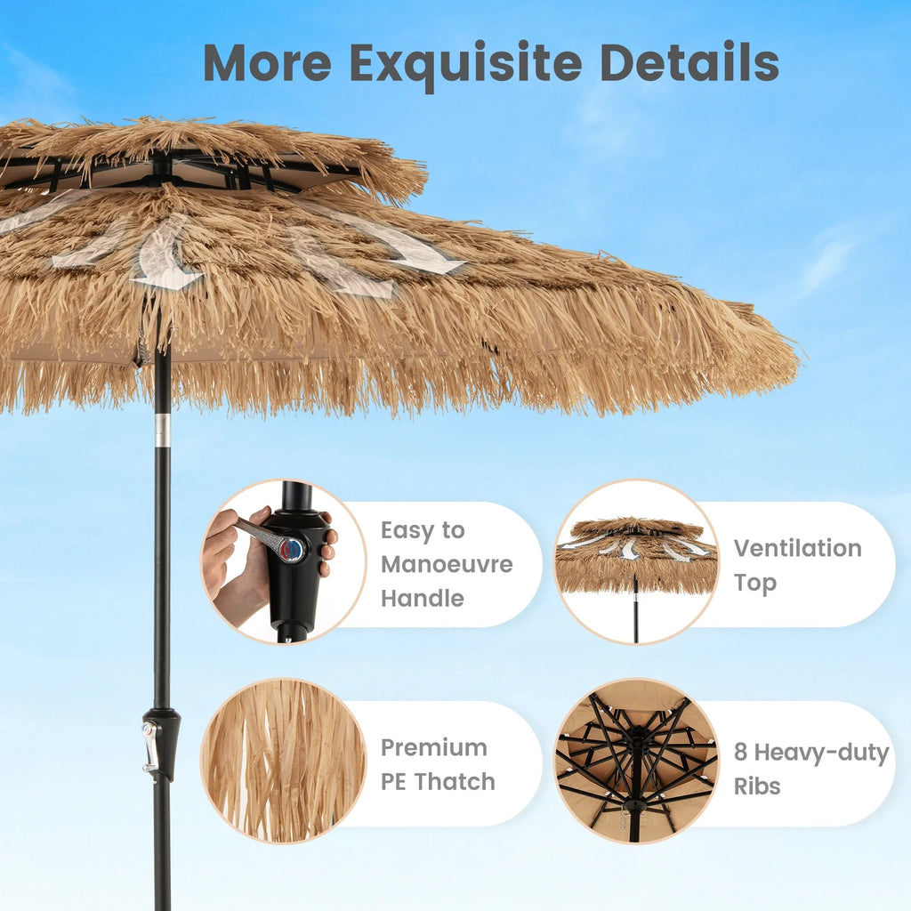 Gymax 8.8 FT Hawaiian Style Umbrella Thatched Tiki Umbrella w/8 Ribs Sun-proof Fabric