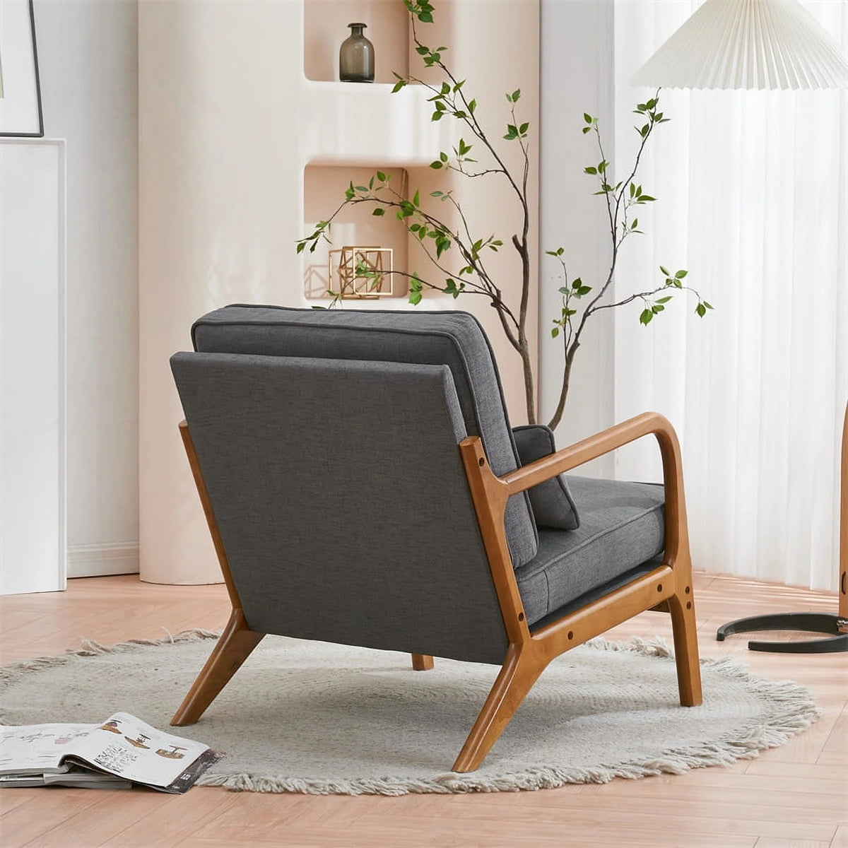 Modern Accent Chair, Upholstered Armchair with Wood Frame, Bronzing Cloth Single Sofa Chair with Lumbar Pillow for Living Room Bedroom Apartment, Orange