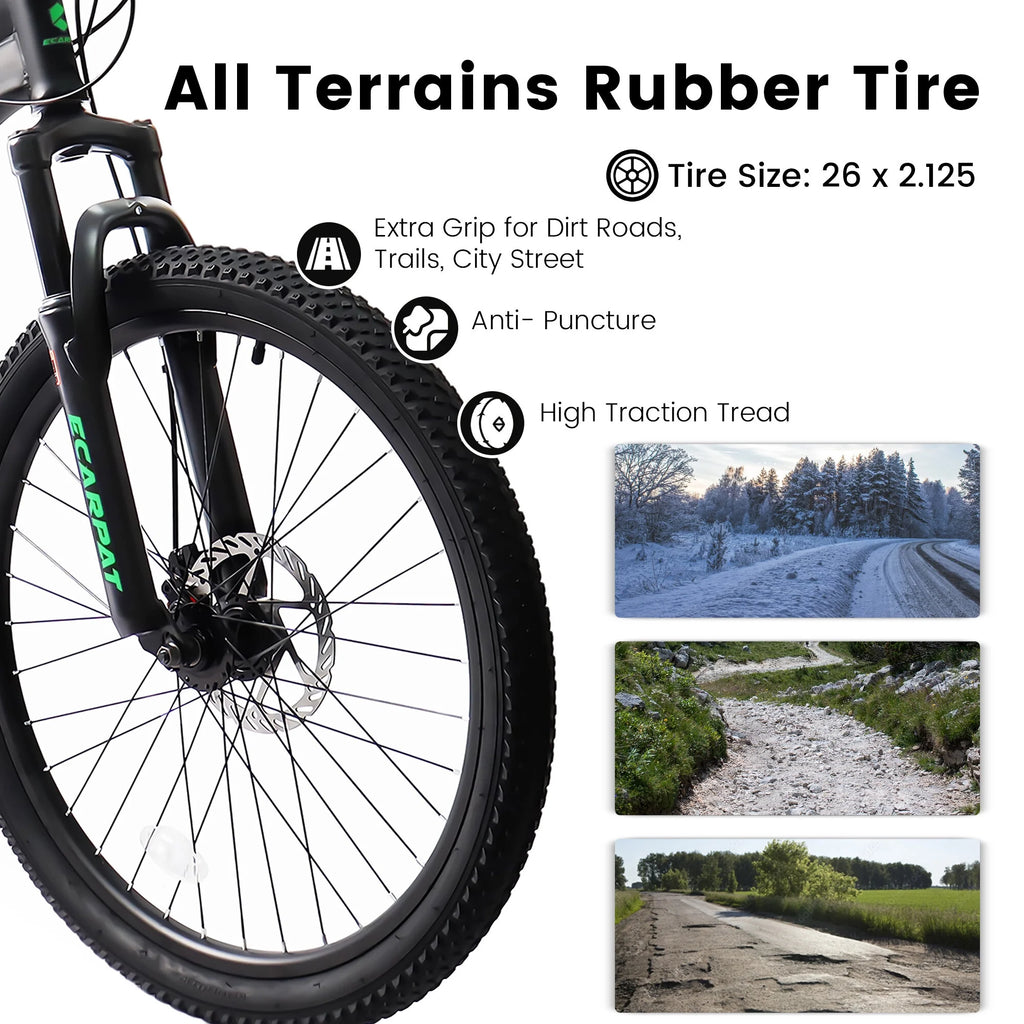 Outdoor Bike A2660 26 Inch Mountain Bike, 21-Speed Disc Brakes, Durable Frame, Front, Rear Dual-Shock Absorption, Unisex for Commuting, Travel, School, Mountain and City Road Cycling,Mountain Bike fo