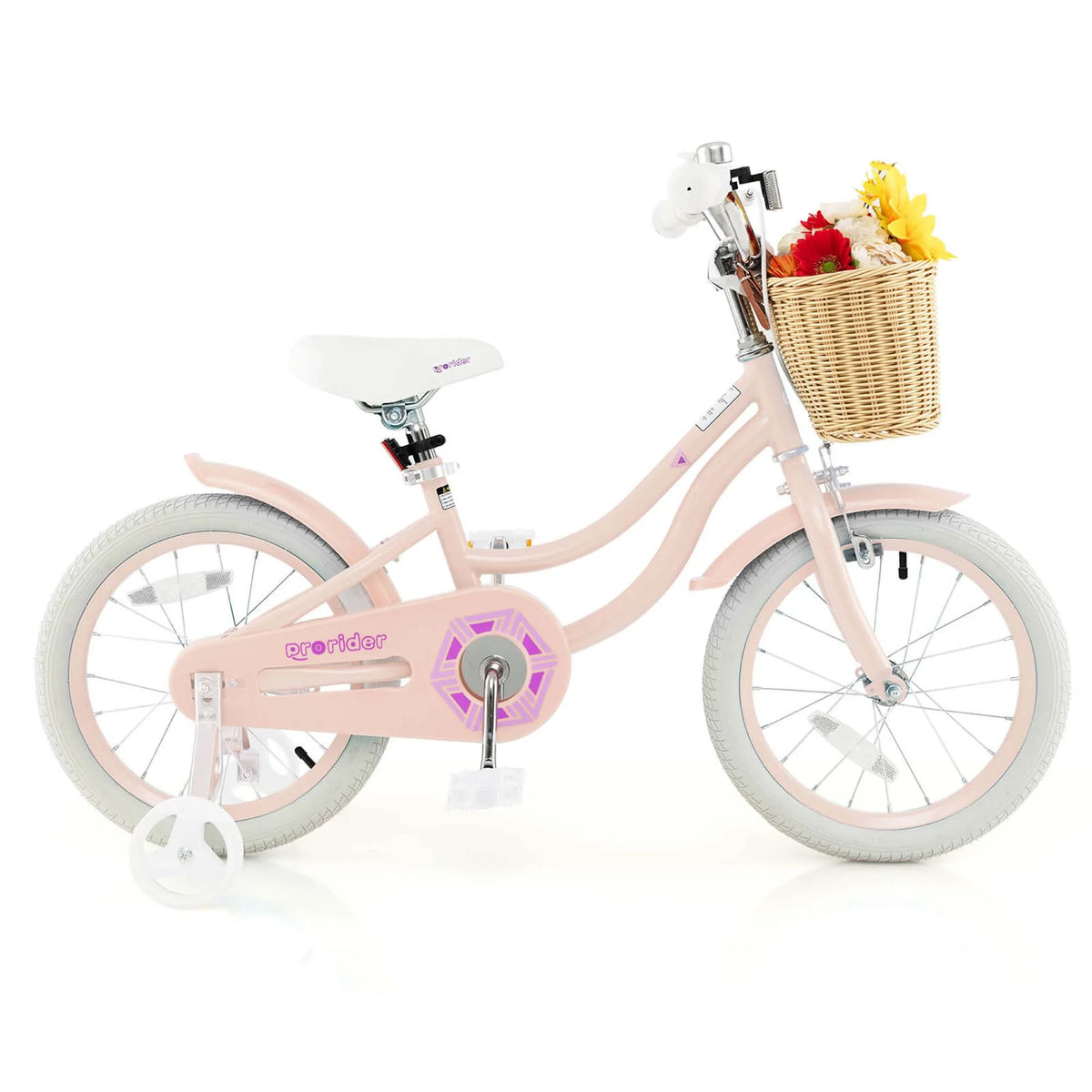 Prorider 16" Kid’s Bike with Training Wheels Adjustable Handlebar Seat Handbrake Pink