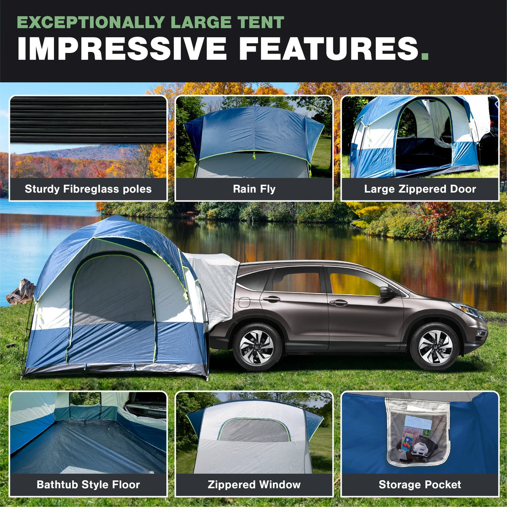 NEH Universal SUV Camping Tent - Up to 8-Person Sleeping Capacity, Includes Rainfly and Storage Bag - Car Tent, Tailgate Tent, Glamping Tent - 8'W x 8'L x 7.2'H Gray and Blue