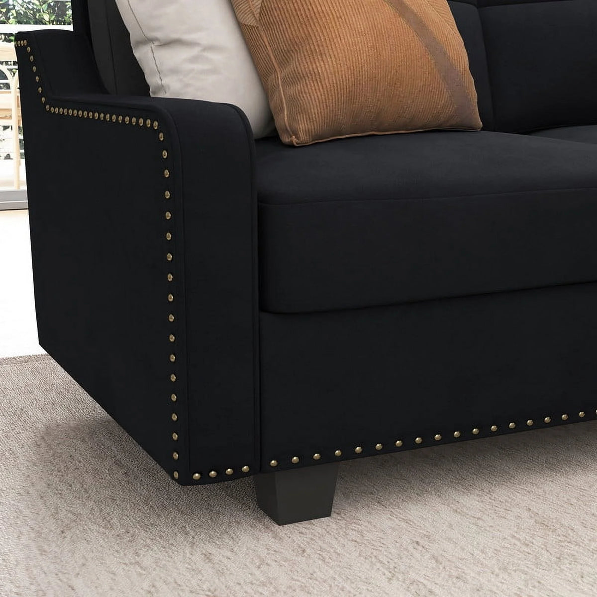 HONBAY Rivet Corner Sofa L-Shaped Sofa Couch Reversible 4-Seater Couch for Living Room and Apartment, Dark Blue