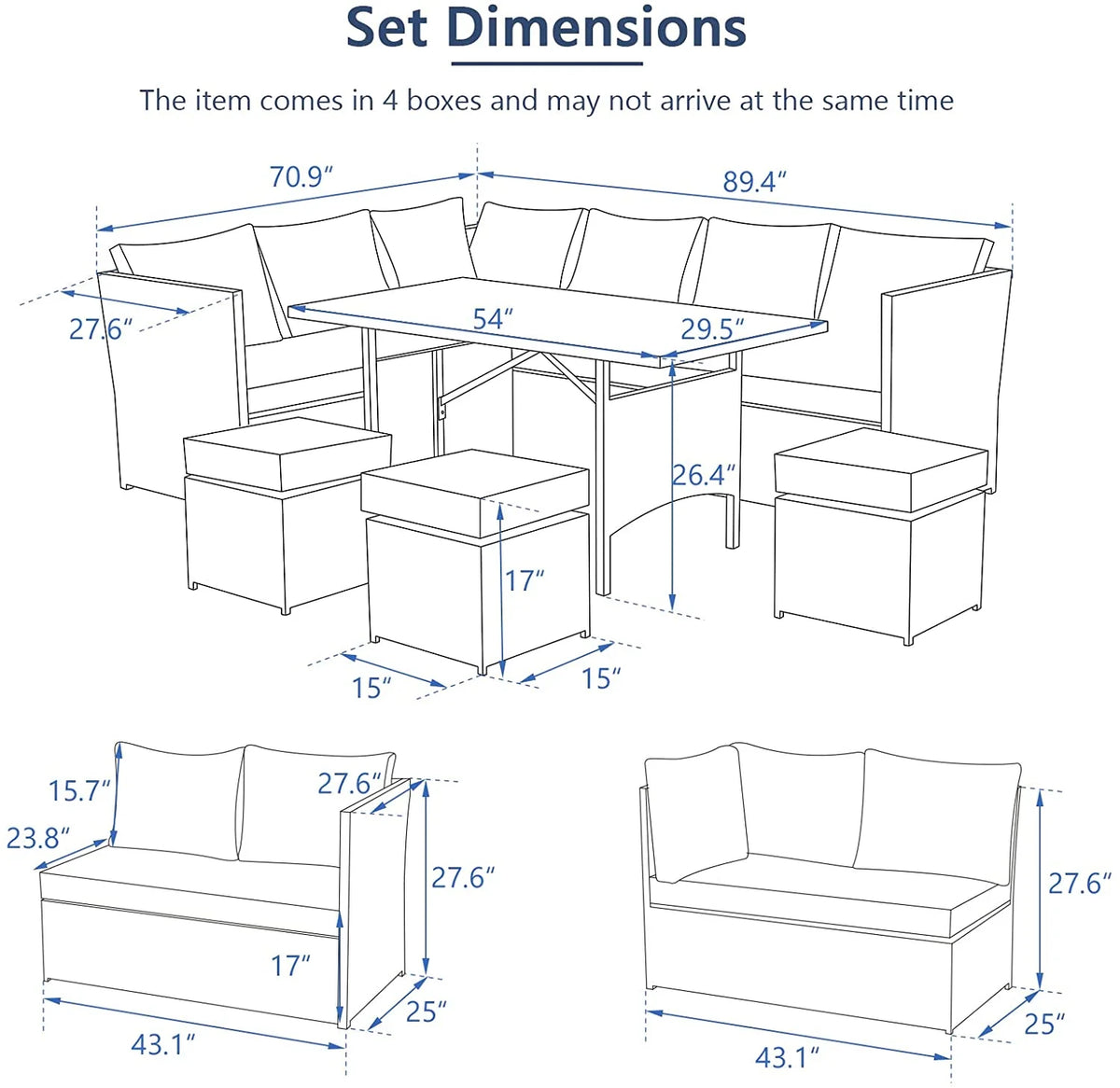 Danrelax 7-Piece Patio Conversation Set, Outdoor Sectional Sofa, PE Rattan Wicker Furniture, Steel Frame, Gray