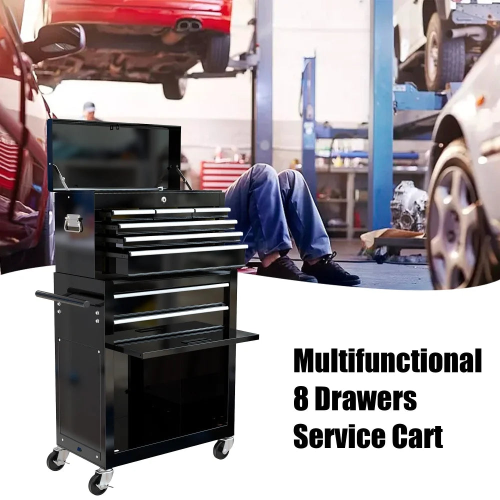 8-Drawer Rolling Tool Chest with Wheels, Removable Tool Box with Locking System, Tool Box Organizer with Hooks, Large Capacity Garage Storage Cabinet for Warehouse, Garage, Repair Shop, Orange