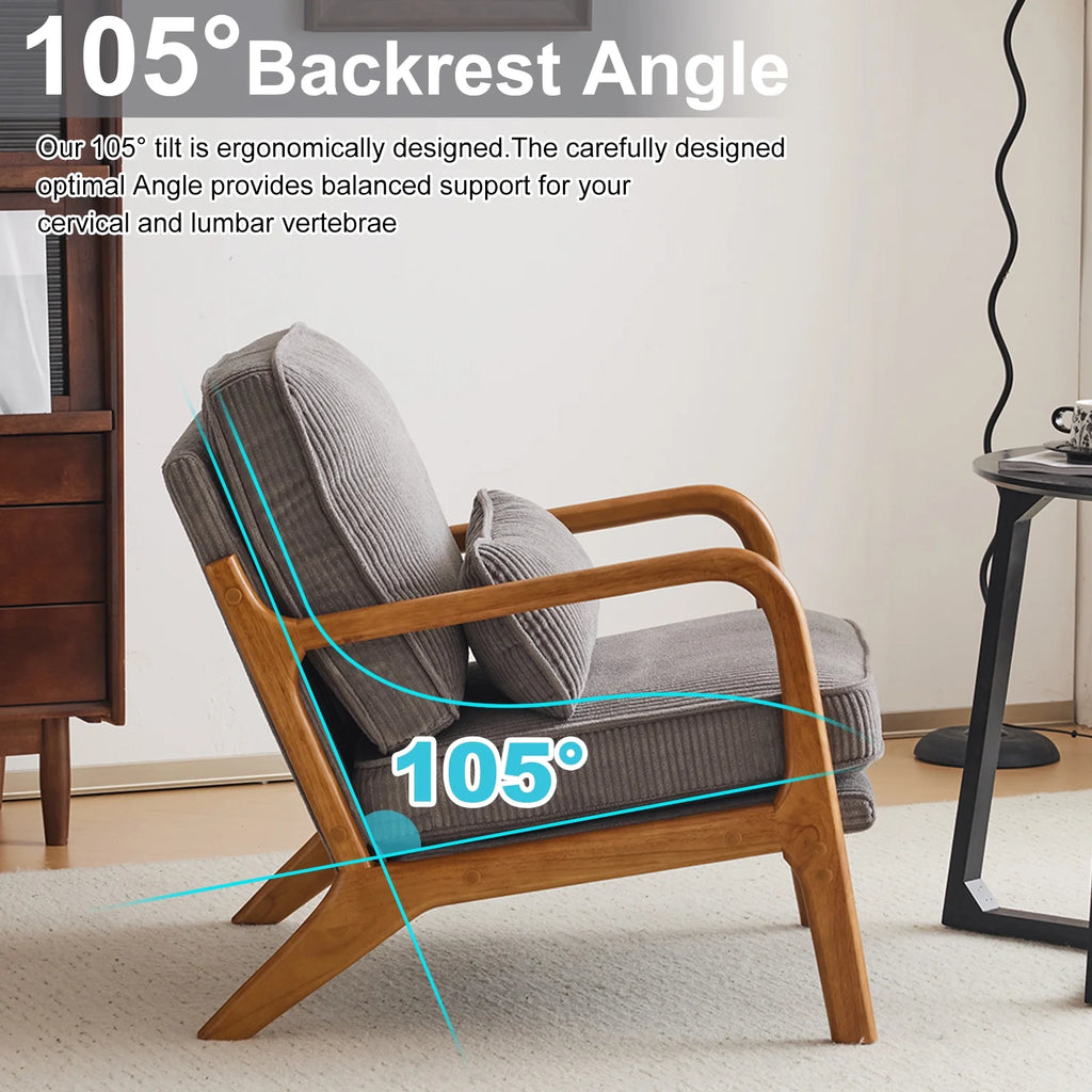 Ktaxon Accent Chair Corduroy Upholstered Armchair, Reading Club Chair with Pillow and Solid Wood Frame for Living Room Bedroom Furniture Off White