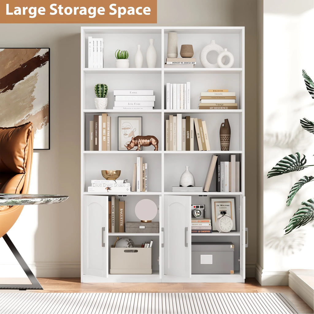Homfa 73 Tall Bookcases with Doors, 8 Cubes 6-Tier Double Row Bookshelf, White Bookcase for Living Room Home Office