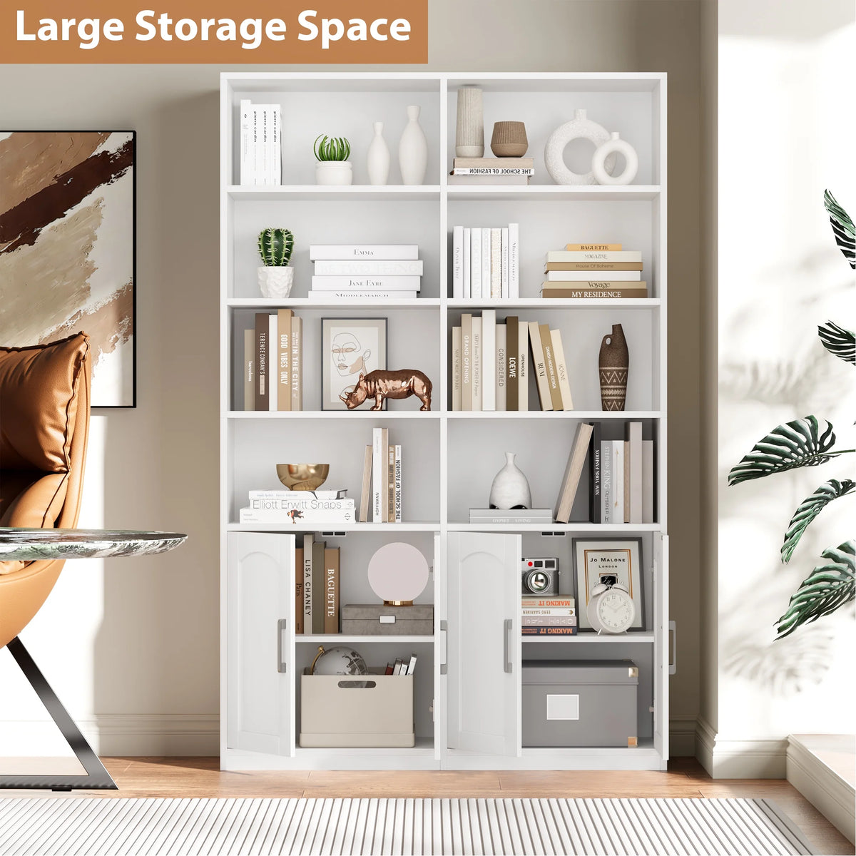 Homfa 73 Tall Bookcases with Doors, 8 Cubes 6-Tier Double Row Bookshelf, White Bookcase for Living Room Home Office