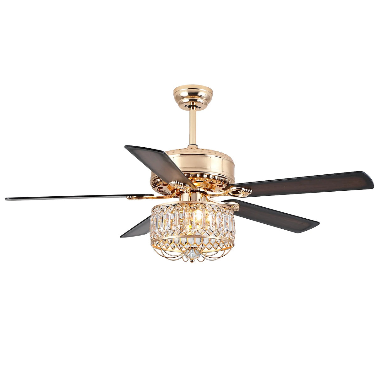 Kviflon 52" Farmhouse Ceiling Fan with Lights & Remote, Crystal Chandelier, Wood Blades, Quiet Motor, 6-Speed, Timer, Modern Lighting for Living Room, Bedroom, Dining Room, Chrome Finish