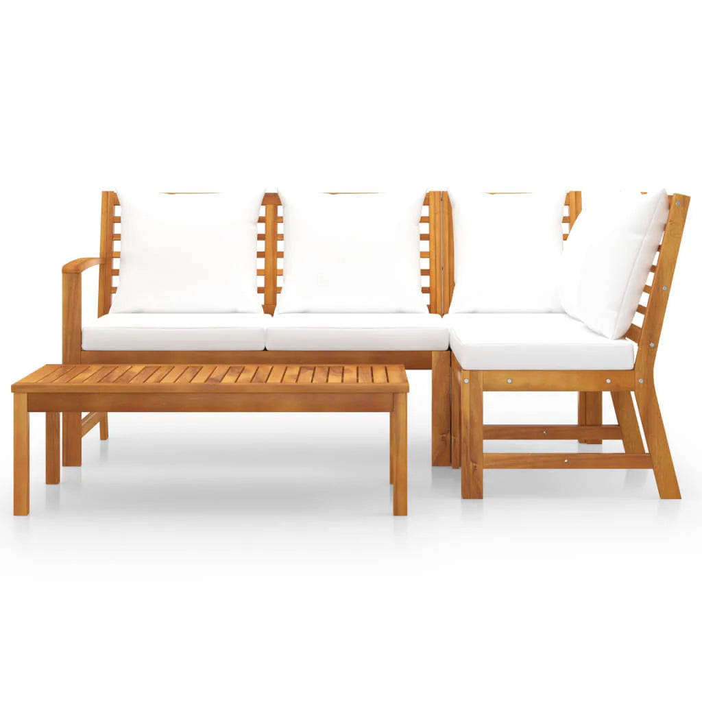 vidaXL 4 Piece Patio Lounge Set with Cushion Cream Solid Acacia Wood