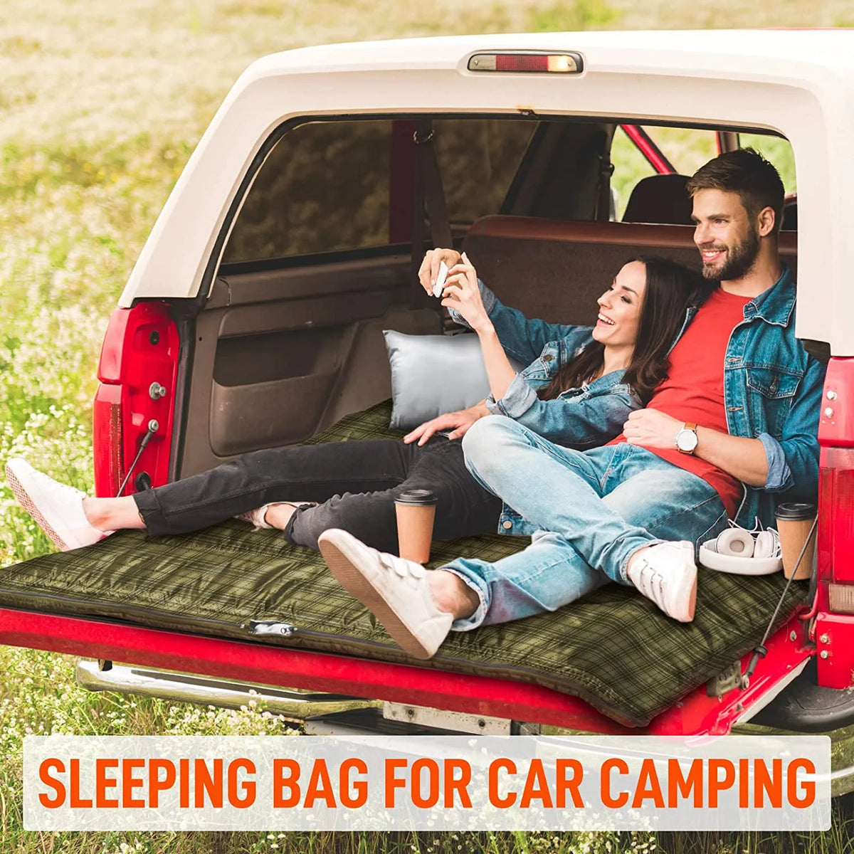 Double Sleeping Bag for Adults Mens with Pillow, XL Queen Size Two Person Sleeping Bag for All Season Camping Hiking Backpacking 2 Person Sleeping Bags for Cold Weather & Warm