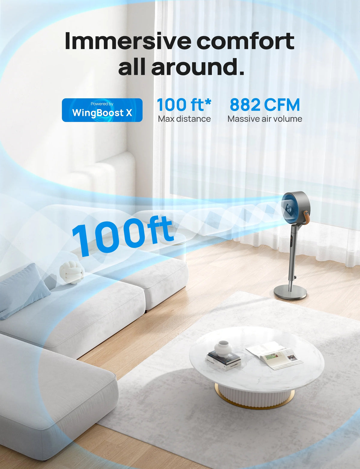 Dreo Pedestal Fan with Remote, 43'' Quiet Standing Fan for Home Bedroom, 120+105 Smart Oscillating Floor Fans with Wi-Fi/Voice Control, Works with Alexa/Google, 6 Modes, 8 Speeds, 12H Timer