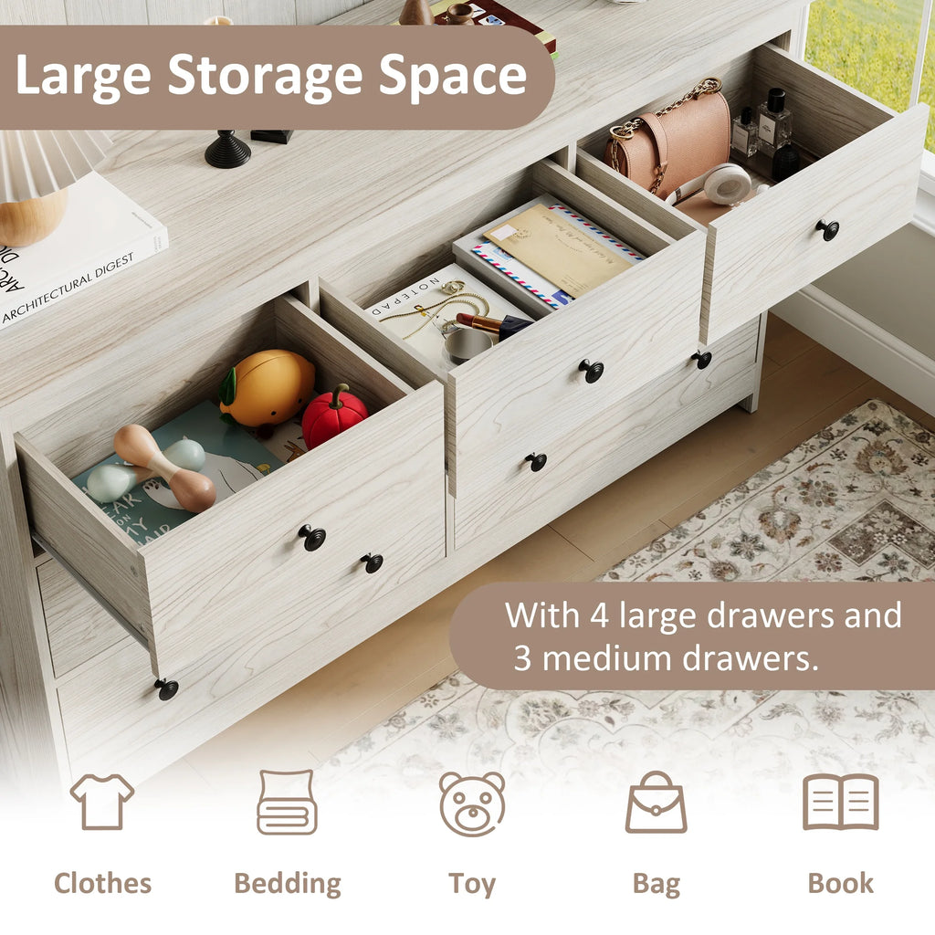 YouTrend 7 Drawer Dresser,White Dresser for Bedroom Drawer Organizer Storage Drawers,Wood Adult Storage Cabinet Living Room Hallway