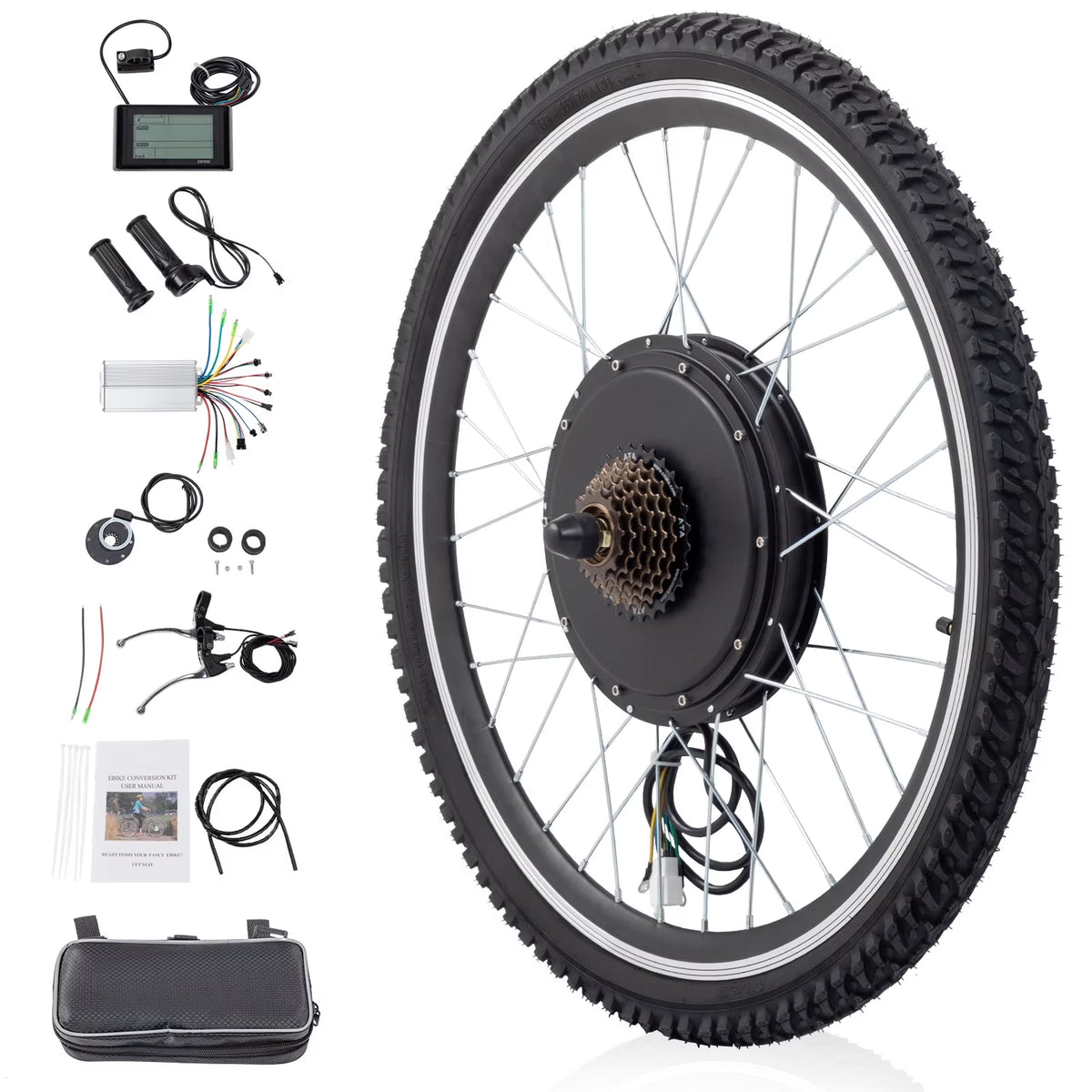 Ktaxon 48V 1000W Electric Bicycle Motor Kit, 26" Front Wheel E-Bike Conversion Kit w/ LCD Display (without Battery)