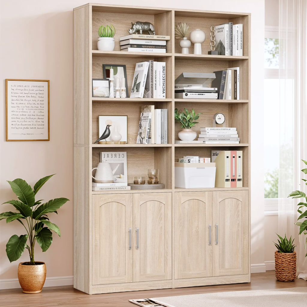 Homfa 73 Tall Bookcases with Doors, 8 Cubes 6-Tier Double Row Bookshelf, White Bookcase for Living Room Home Office