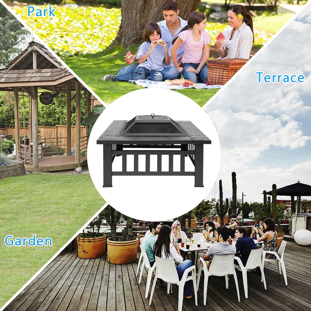 Ktaxon Gardens 32" Outdoor Metal Firepit Backyard Patio Garden Square Stove Fire Pit