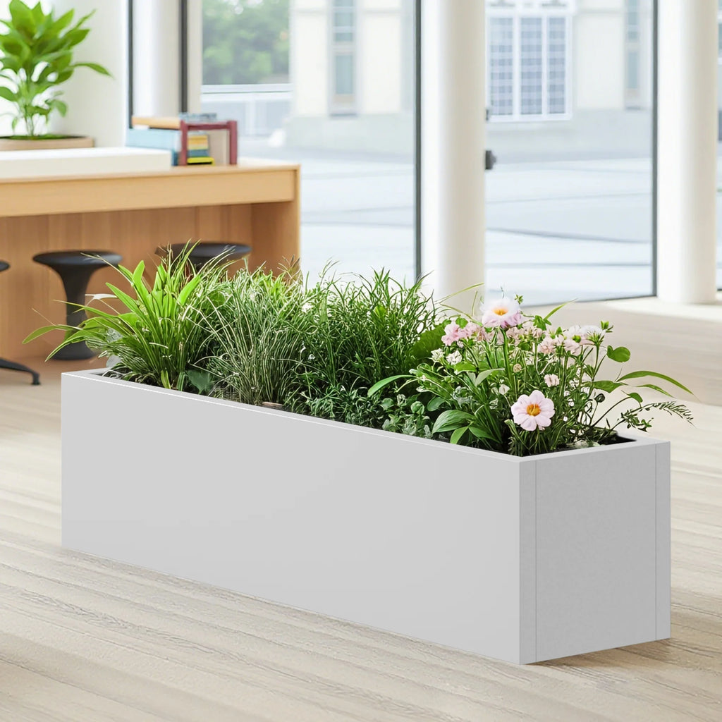 MAYEERTY 36*9*9" Gray Modern Large Rect Metal Planter Box with Drainage Hole for Outdoor Gardening & Balcony