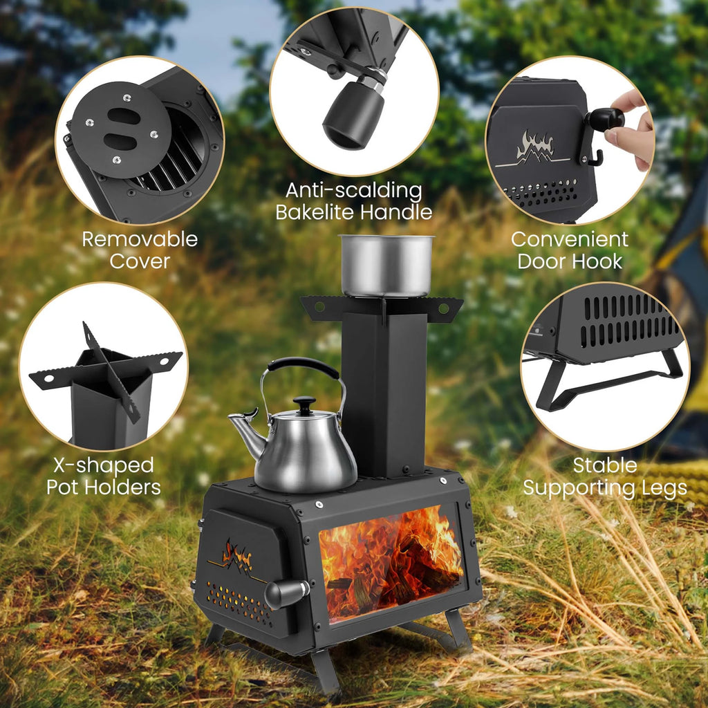 Costway Portable Wood Camping Stove with 2 Cooking Positions