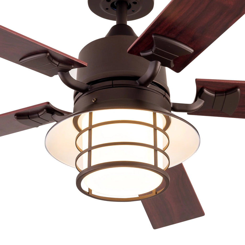 Simpol 52" Prominent Indoor Ceiling Fan with LED Light, Pull Chain and Remote Control, Reversible AC Motor, Walnut/Silver Reversible Blades and Satin Nickel Finish