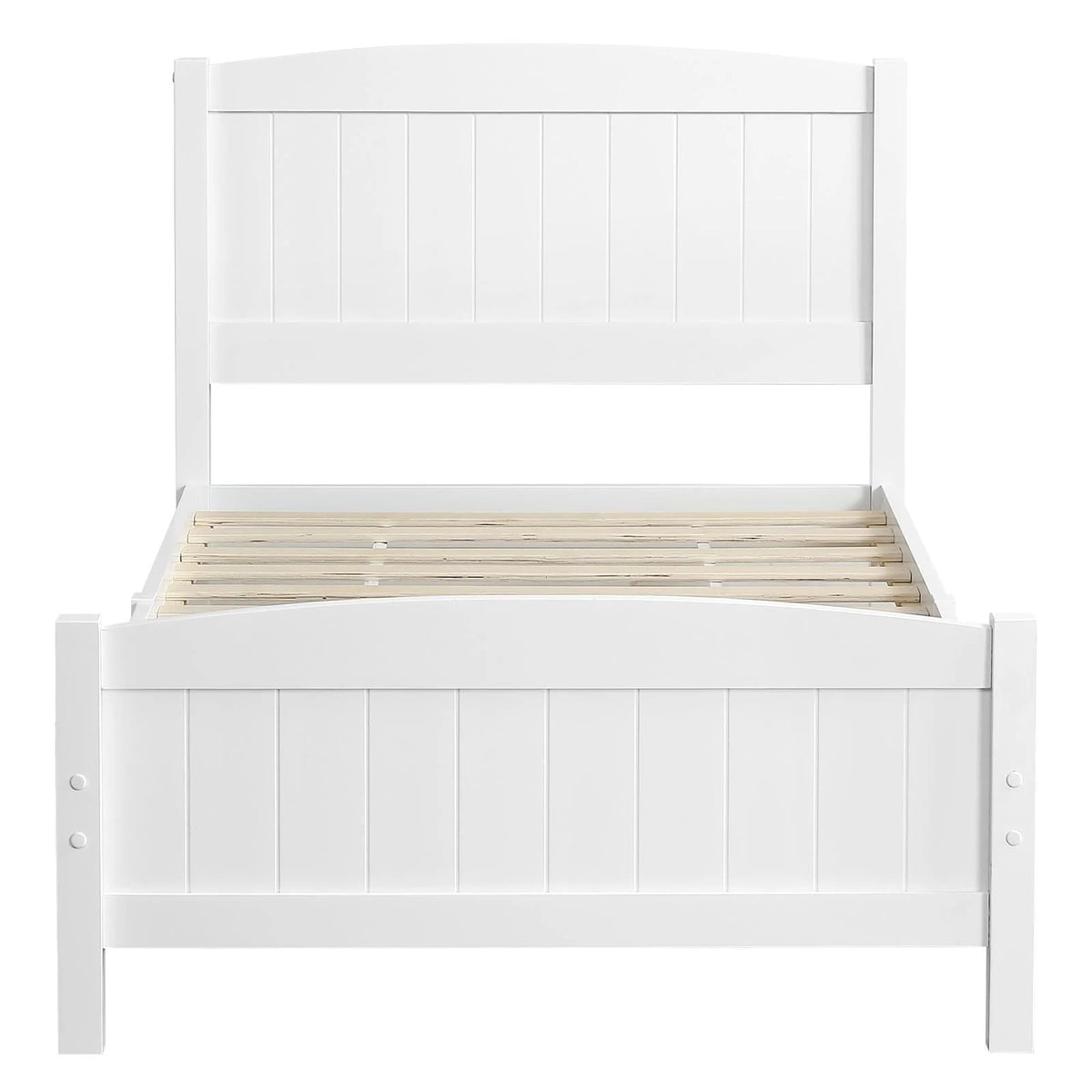 Zimtown Twin Bed Frame,Solid Pine Wood Kids Twin Platform Bed Frame, Bedroom Twin Bed with Headboard for Adults, White