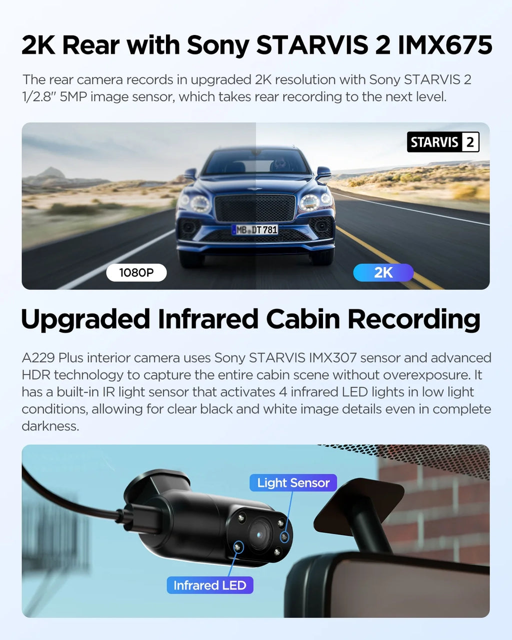 VIOFO A229 Plus Dash Cam with Dual STARVIS 2 Sensors, 2 Channel HDR, 1440P+1440P Front and Rear, Voice Control Car Dash Camera, 5GHz Wi-Fi, Ultra-Precise GPS, 24 Hours Parking Mode, Support 512GB Max