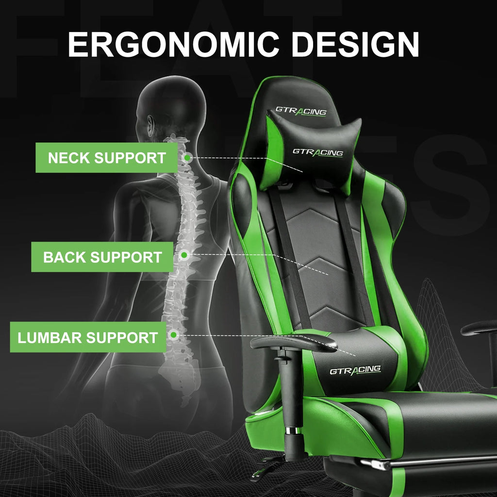 GTRACING Gaming Chair, Ergonomic Office Desk Chair with Lumbar Support, PU Leather, Footrest & Adjustable Headrest, Red