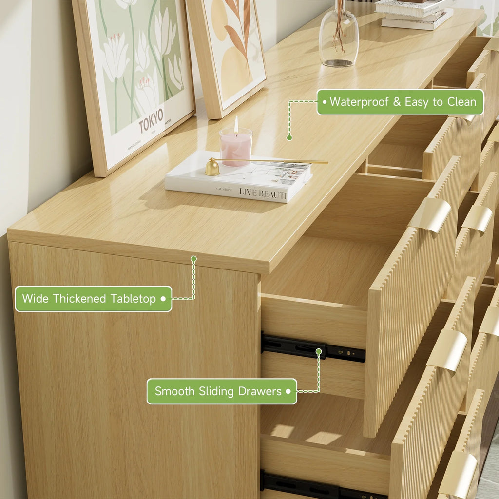 Planntonneo Boho Fluted 6 Drawer Dresser, Wooden Chests for Bedroom