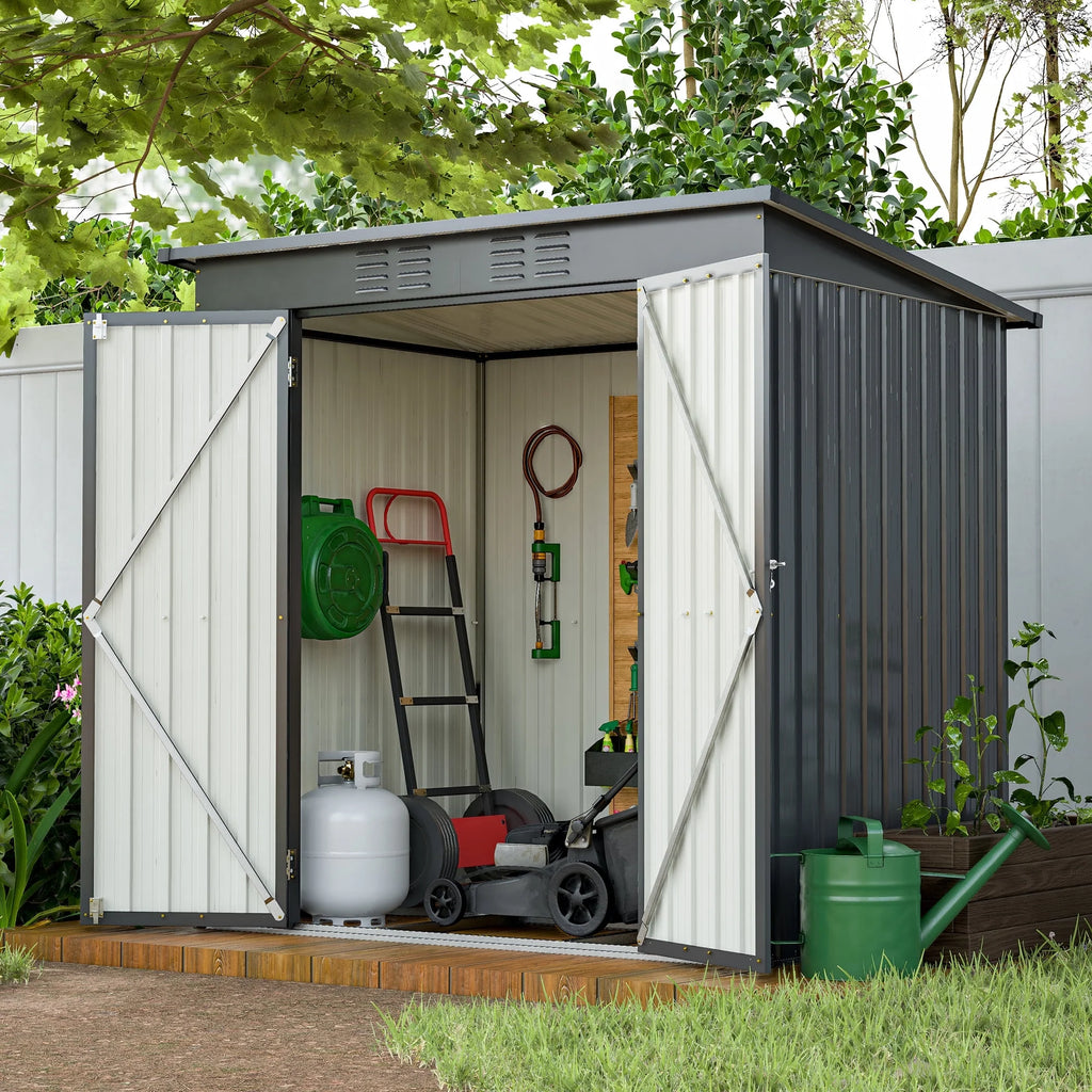 6 x 4 ft Outdoor Storage Shed with Floor Frame, Storage Sheds for Outside with Lockable Door, All Weather Garden Tool Shed with Air Vent for House Backyard Patio Lawn, Black