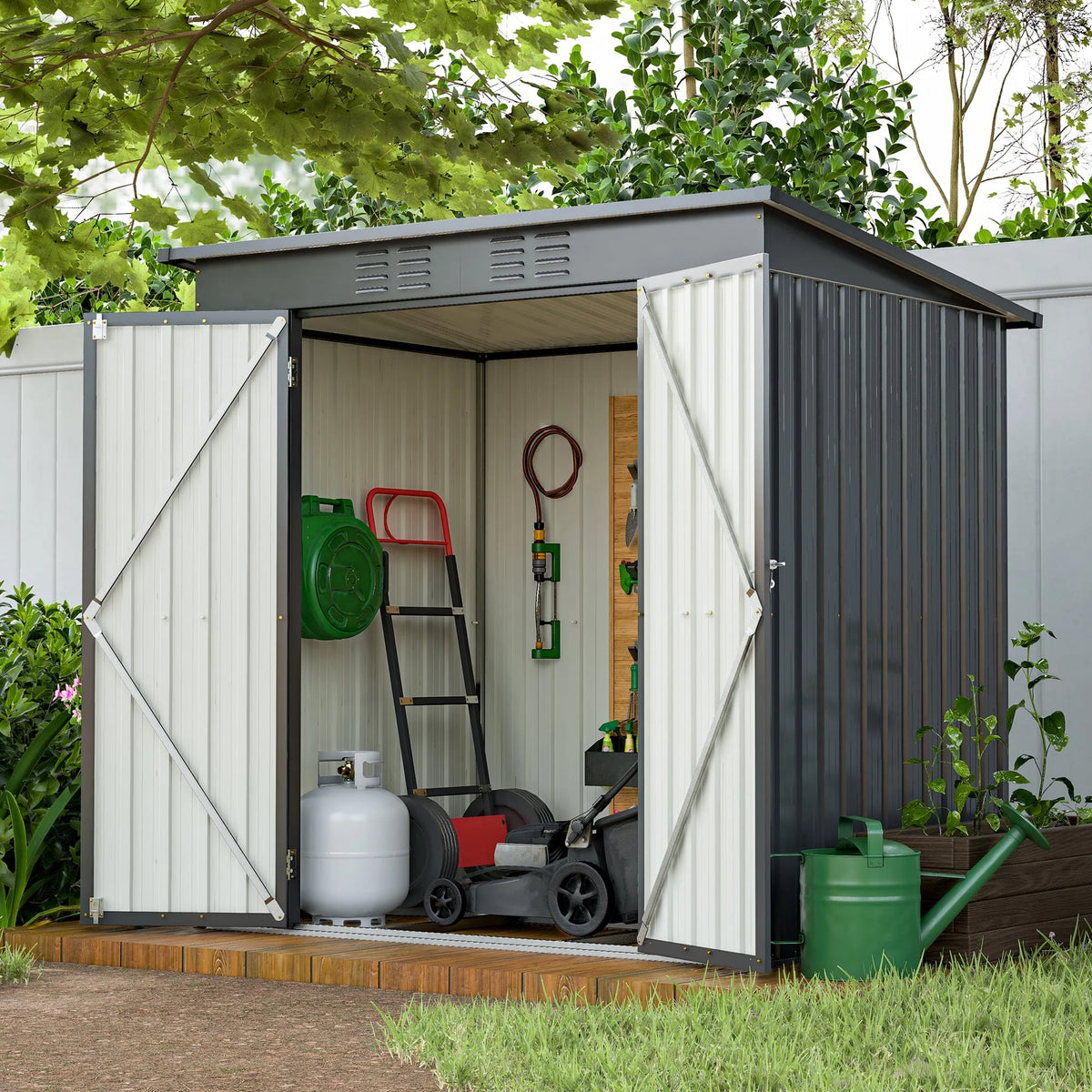 6 x 4 ft Outdoor Storage Shed with Floor Frame, Storage Sheds for Outside with Lockable Door, All Weather Garden Tool Shed with Air Vent for House Backyard Patio Lawn, Black