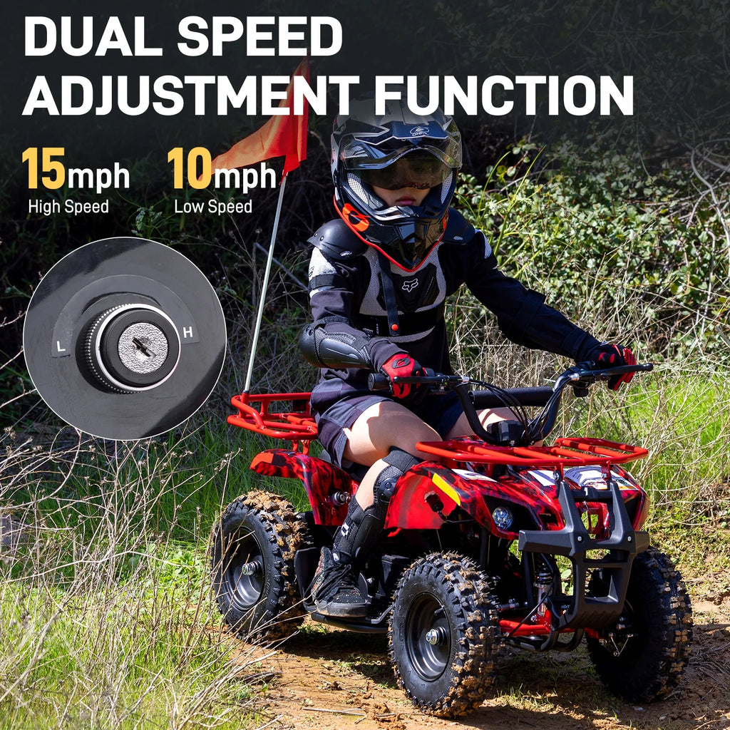 Aoemoe 500W 36V Battery-Powered Ride-On Off-Road 4-Wheeler 15 Mile Range, Flame