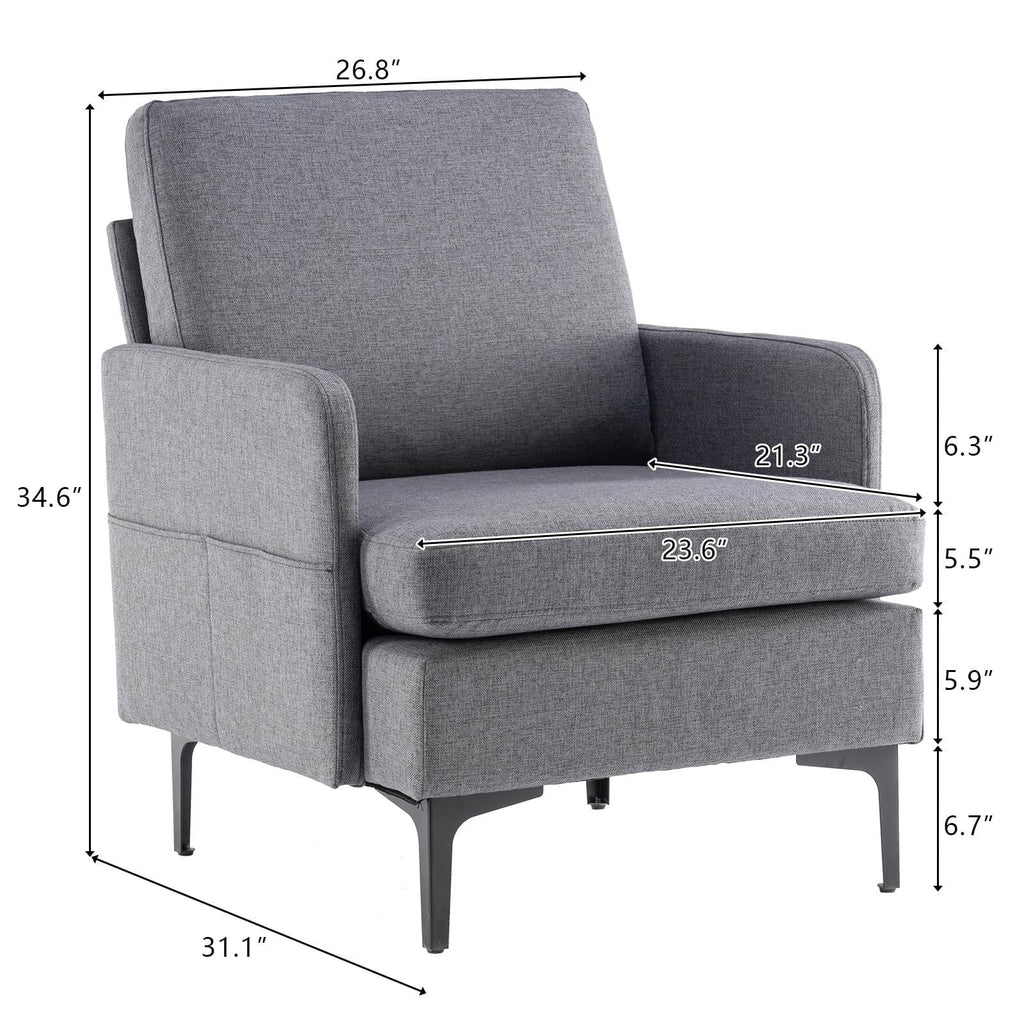 Ktaxon Fabric Accent Chair, Reading Armchair with Removable Cushion, Single Sofa with Extra Seat Depth for Living Room Bedroom Black