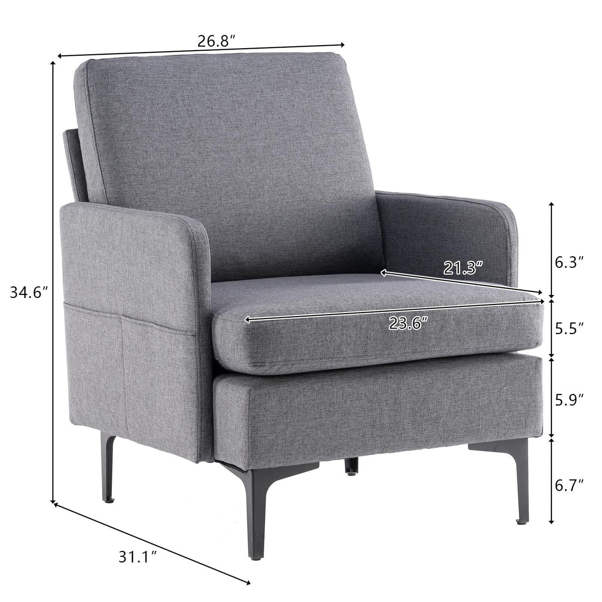Ktaxon Fabric Accent Chair, Reading Armchair with Removable Cushion, Single Sofa with Extra Seat Depth for Living Room Bedroom Black