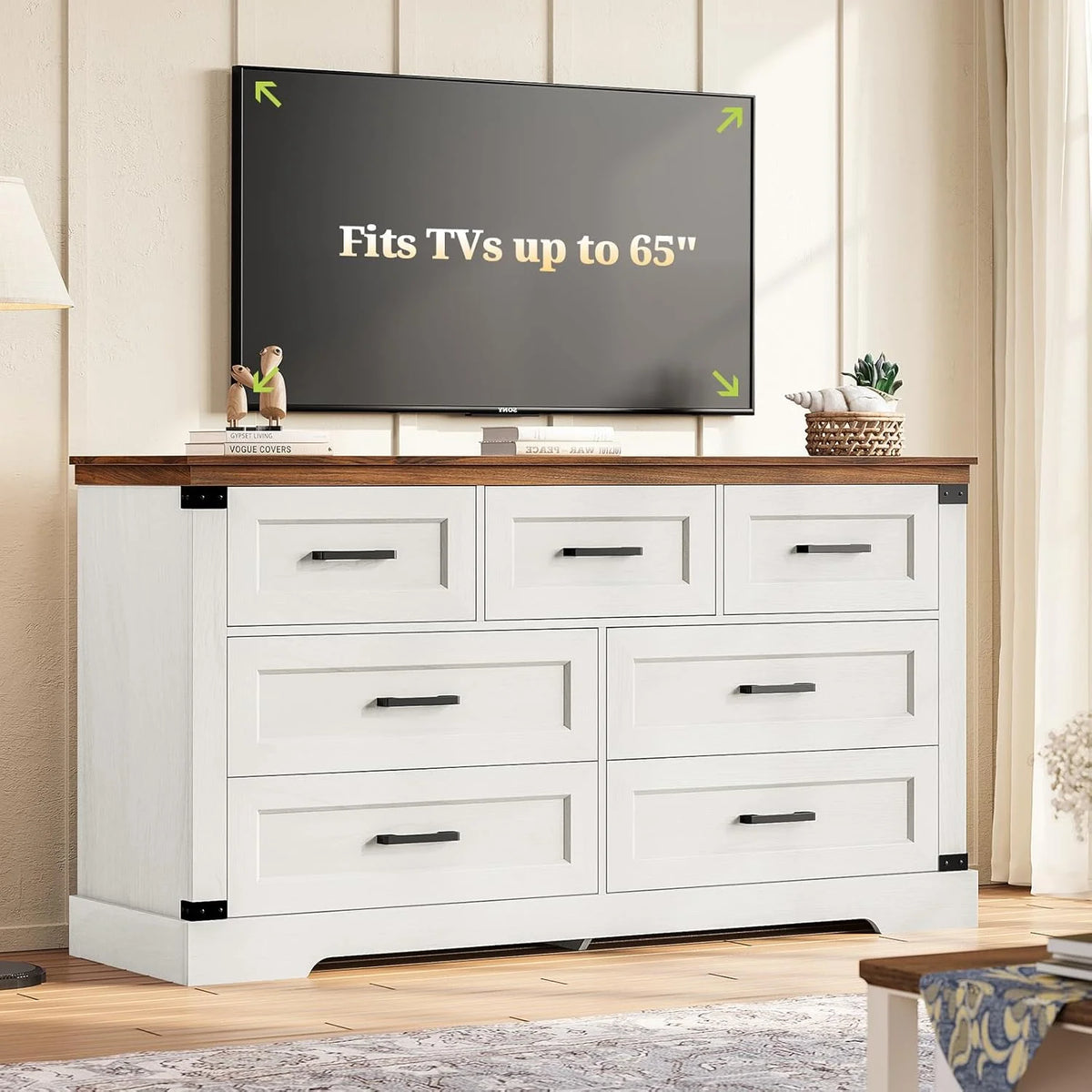 Aunfebrco Black Dresser for Bedroom Farmhouse 7 Drawers Dresser & Chest of Drawers with Thick Styling, Large Clothing Storage Organizer for Living Room