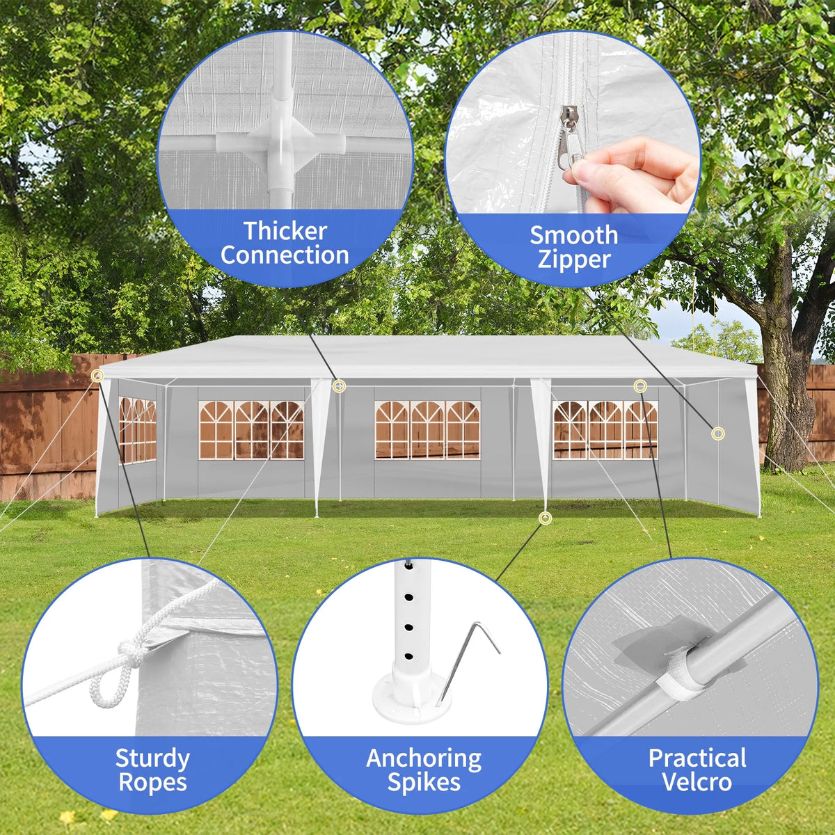 10'x30' Outdoor Party Tent with 8 Removable Sidewalls, Waterproof Canopy Patio Wedding Gazebo, White