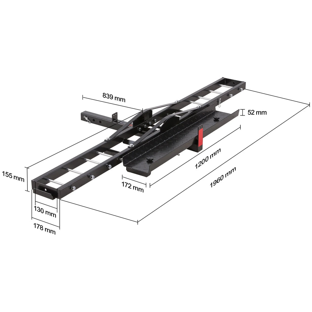 KFFKFF Steel Motorcycle Hitch Carrier, 600 LBS Capacity, Includes Ramp, Ratchet Straps & Stabilizer, Fits 2" Hitch Receivers on Cars & Trucks
