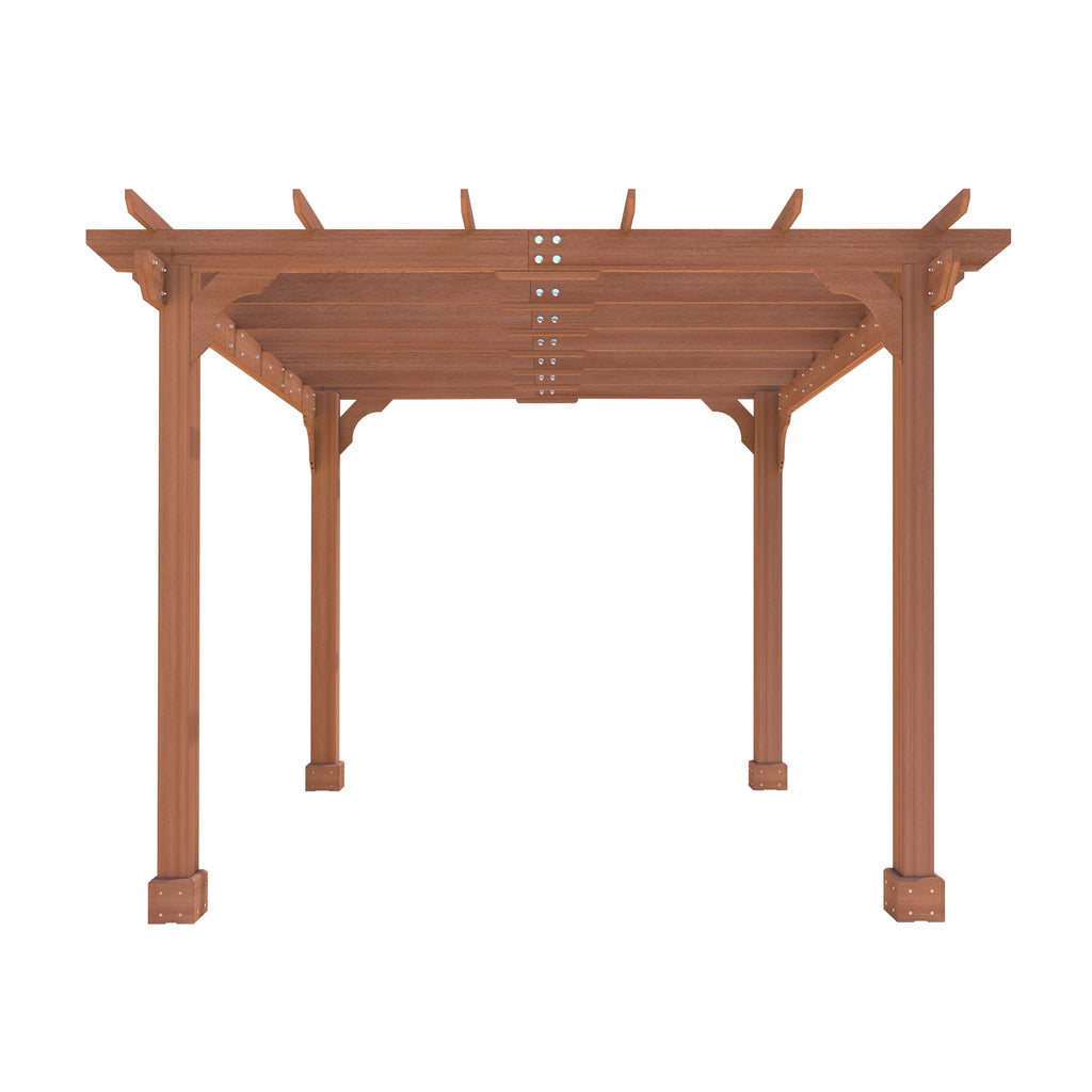 VEIKOUS 12'x10' Cedar Wood Pergola w/ Flat Roof and Ground Stakes for Outdoor Patio, Garden, Deck