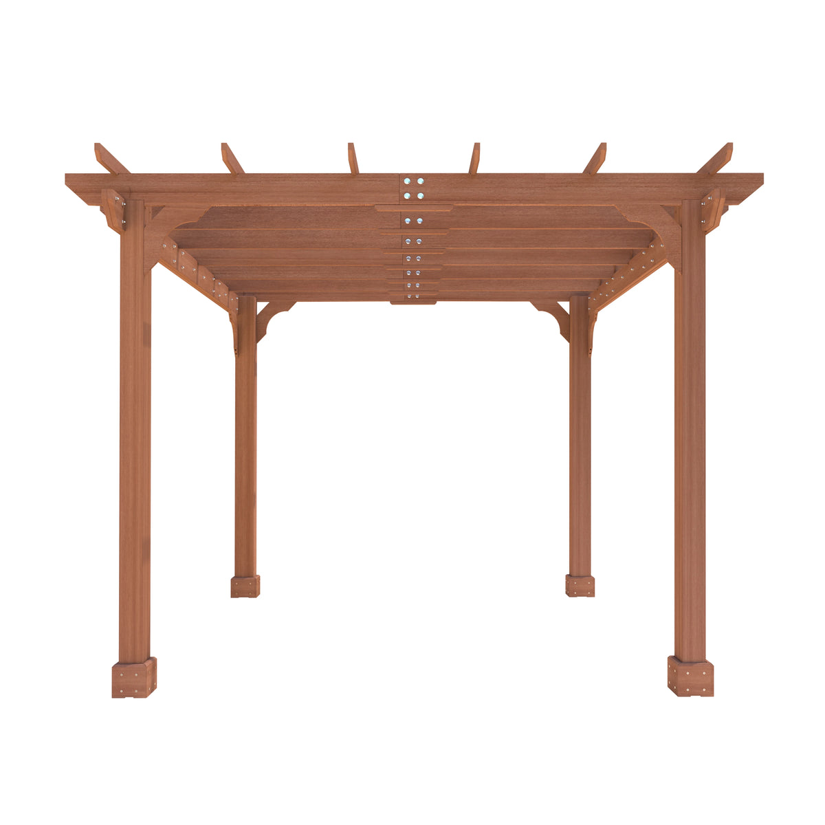 VEIKOUS 12'x10' Cedar Wood Pergola w/ Flat Roof and Ground Stakes for Outdoor Patio, Garden, Deck