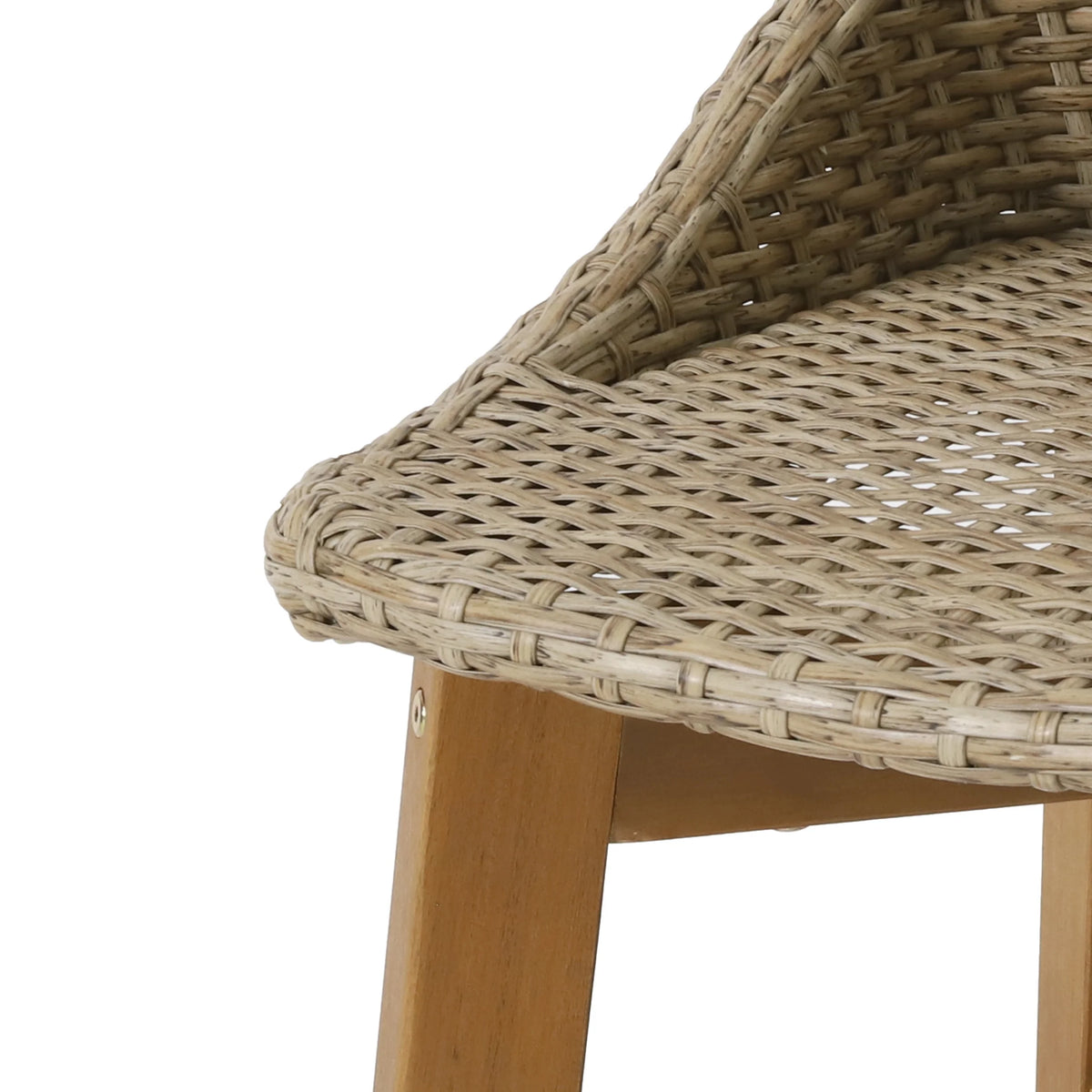 Borah Wicker and Acacia Wood Outdoor Barstools, Set of 4, Light Multibrown and Teak