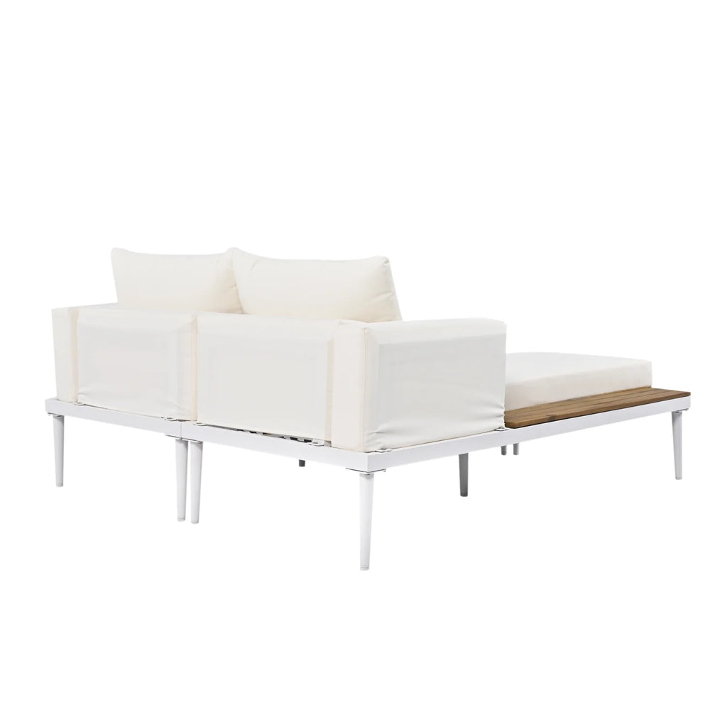 Harper & Bright Designs Patio Outdoor Metal Daybed for 2, All Weather Outdoor Chaise Lounges Reclining Chairs with Wood Topped Side Spaces for Drinks for Poolside Balcony Deck, Gray