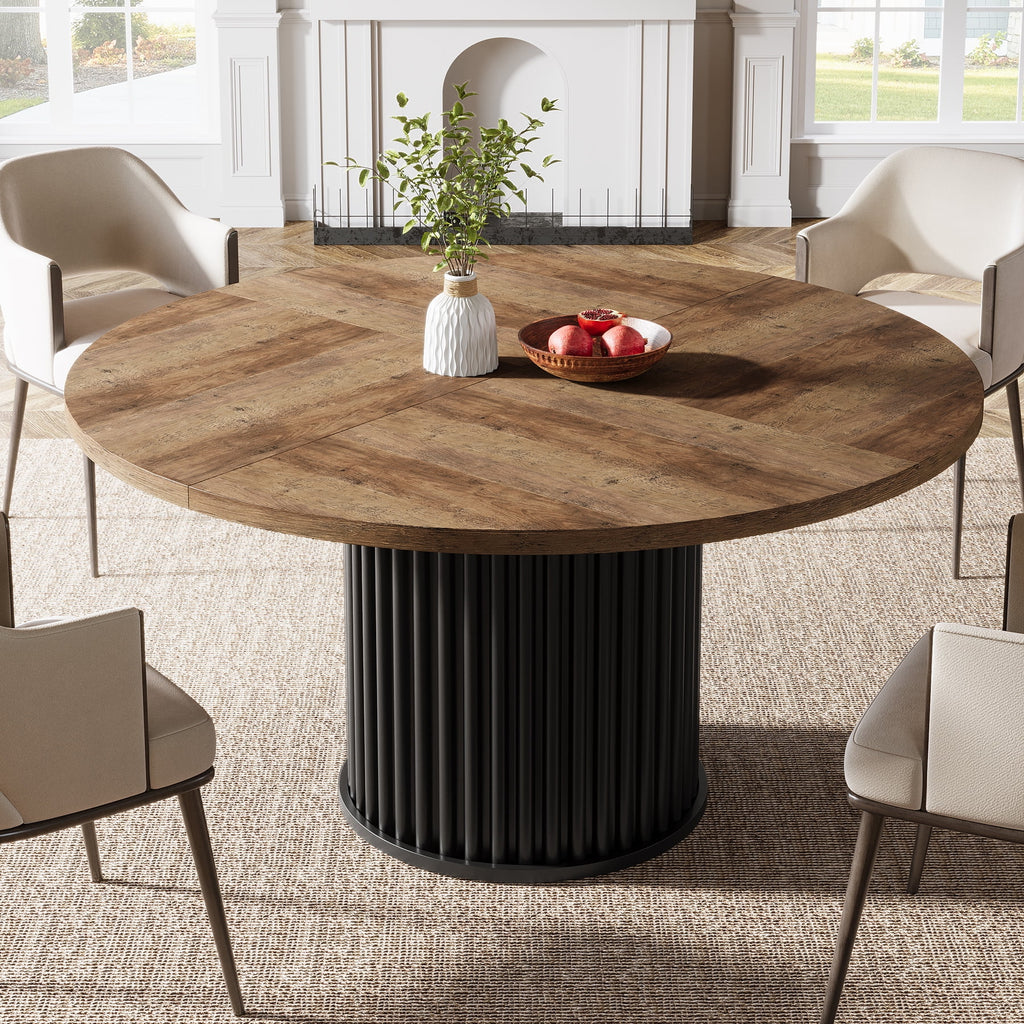 Tribesigns Black Round Dining Table for 4-6 People, 47.24-Inch Circle Wood Kitchen Table with Sturdy Fluted Metal Base, Modern Dining Room Furniture