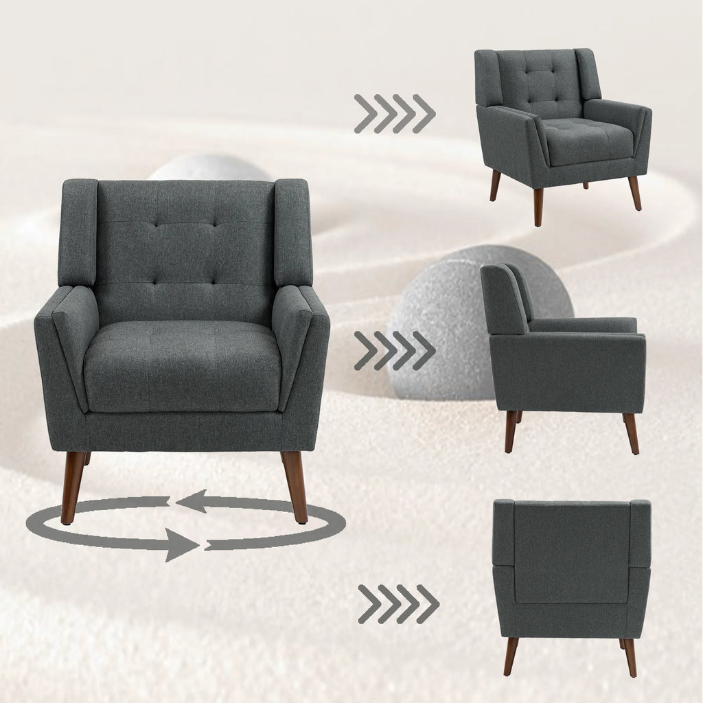 DREAMSIDEA Accent Chair Set of 2 Living Room Chair Linen Upholstered Comfortable Armchair Modern Chairs for Living Room Bedroom Indoor Furniture, Beige