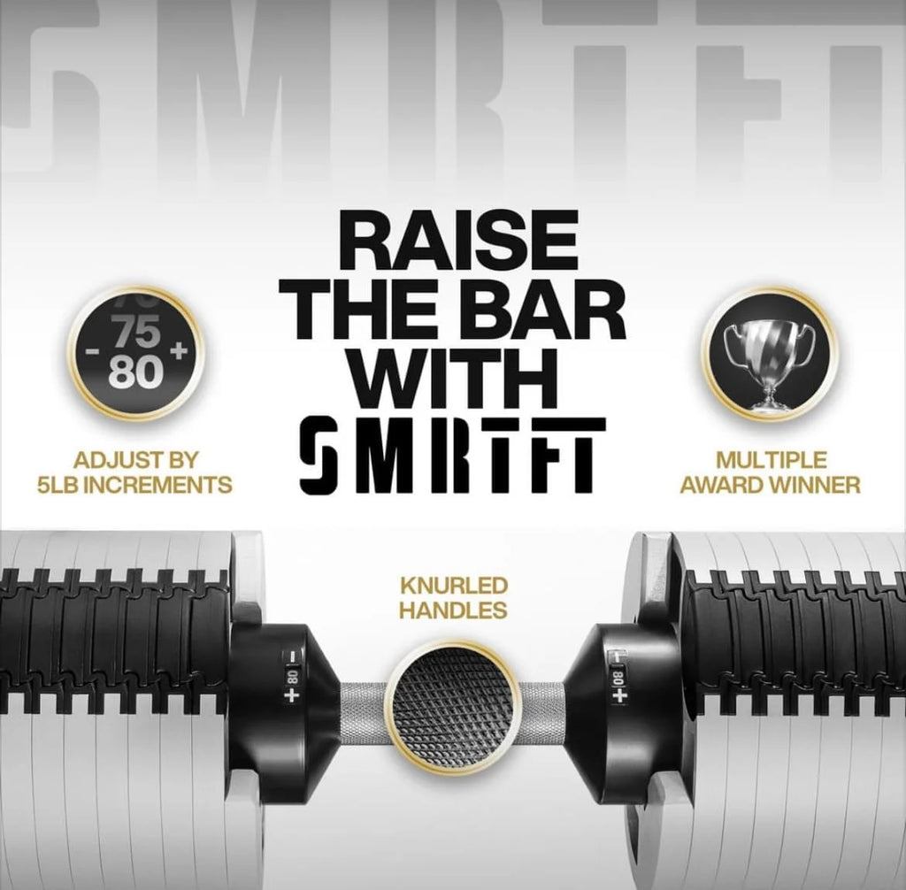 SMRTFT NUOBELL - All-in-One, Durable, Adjustable Dumbbells, Black, 5-80 lb