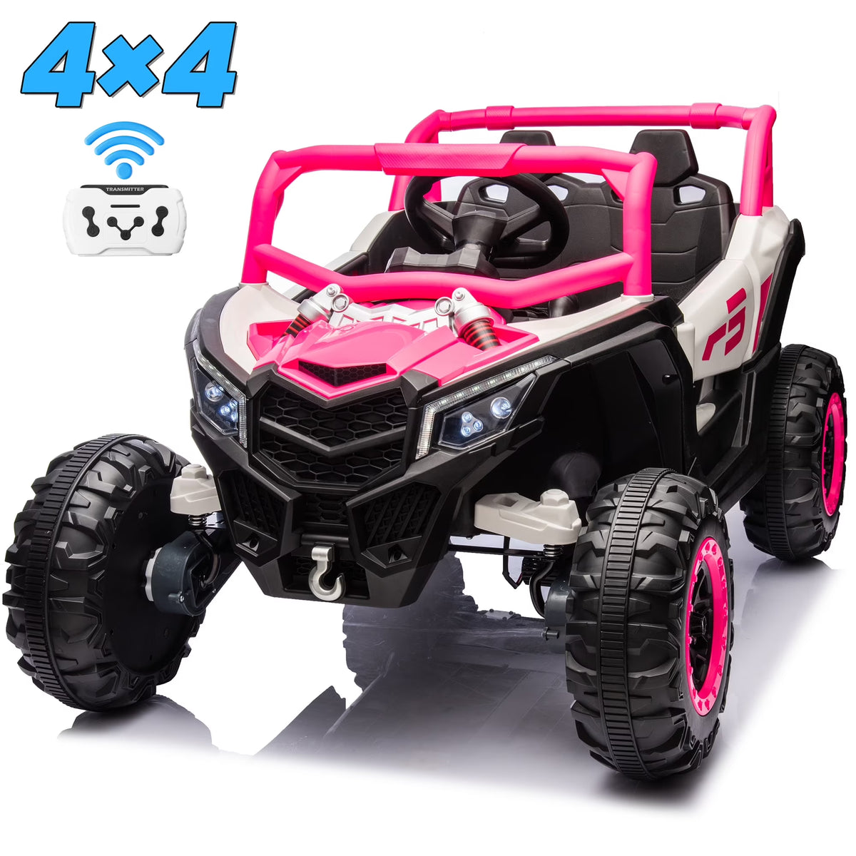 Joyracer 4WD 24 Volt Ride on Toys, 2 Seater Power Car wheels UTV with 800W Motors, Remote Control, Bluetooth Music, Spring Suspension, LED Light, Pink