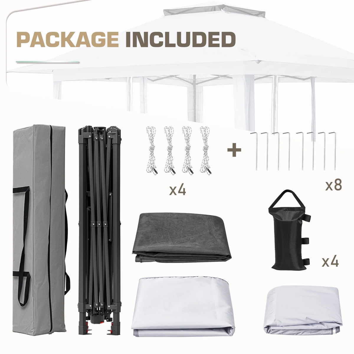 EAGLE PEAK 13' x 13' Pop-Up Gazebo Tent Instant w/Mosquito Netting，Outdoor Gazebo Canopy Easy Set-up Folding Shelter (Beige/Brown)
