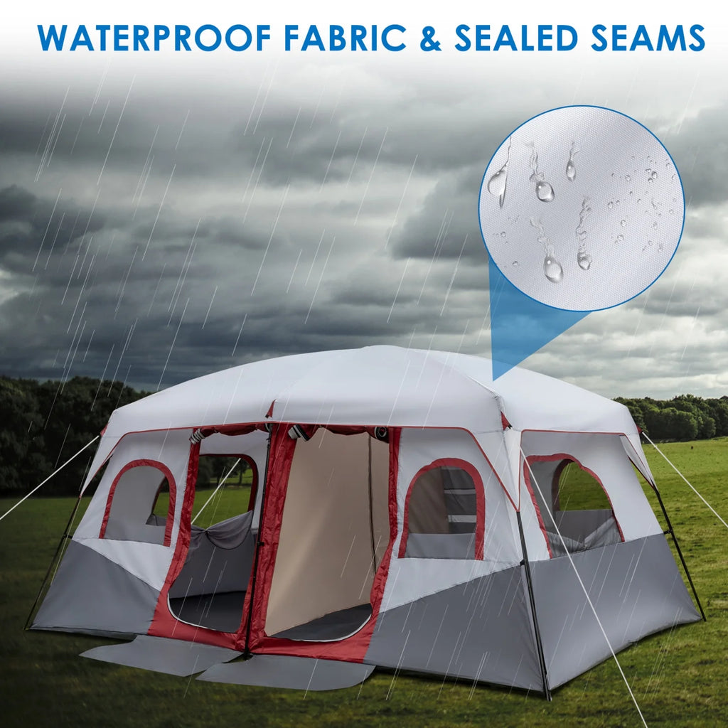 10 Person Family Cabin Tent, Huge Tent with 2 Room Design and Storage Pockets, Waterproof Big Tent for Outdoor, Picnic, Camping, Family Gathering