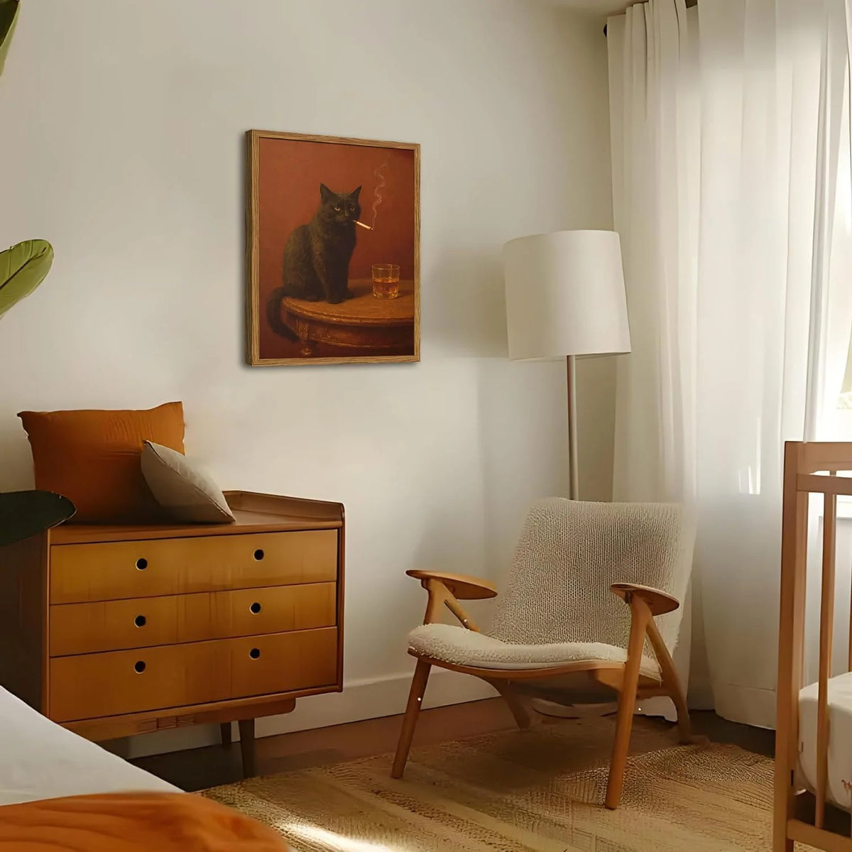Framed Funny Black Cat Wall Art