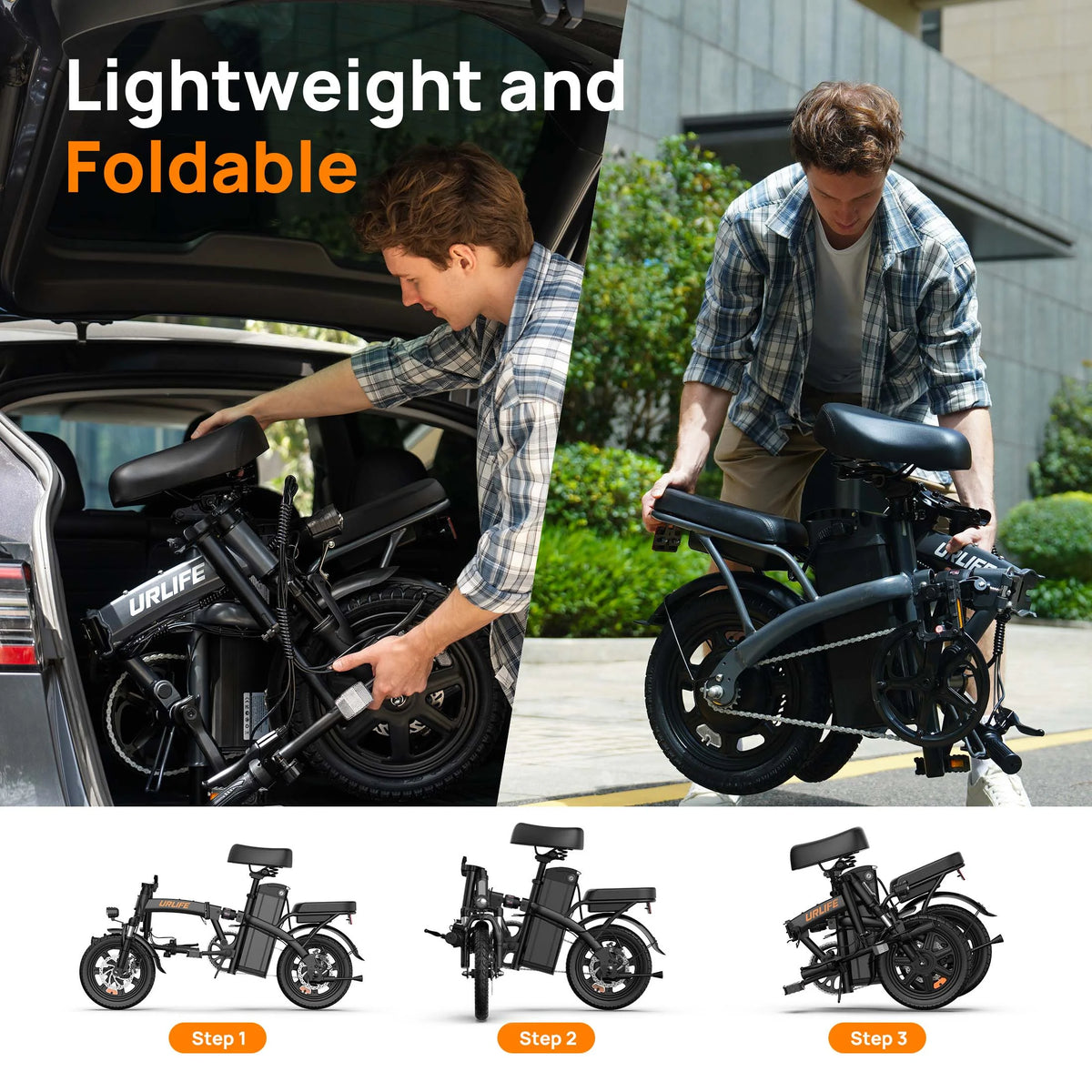 URLIFE 14"Folding Electric Bike for Adults,500W Peak Motor,48V 7.5AH Removable Battery,Mini Ebike for Adults City Commuter,UL2849,Black