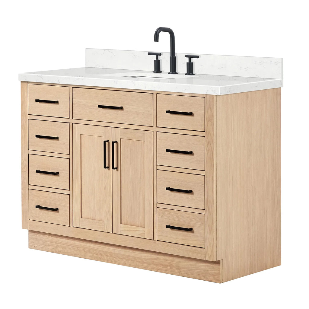 ARIEL Hepburn 48 Inch Rectangle Sink Bathroom Vanity With Carrara White Quartz Countertop 1.5 Edge In Grey